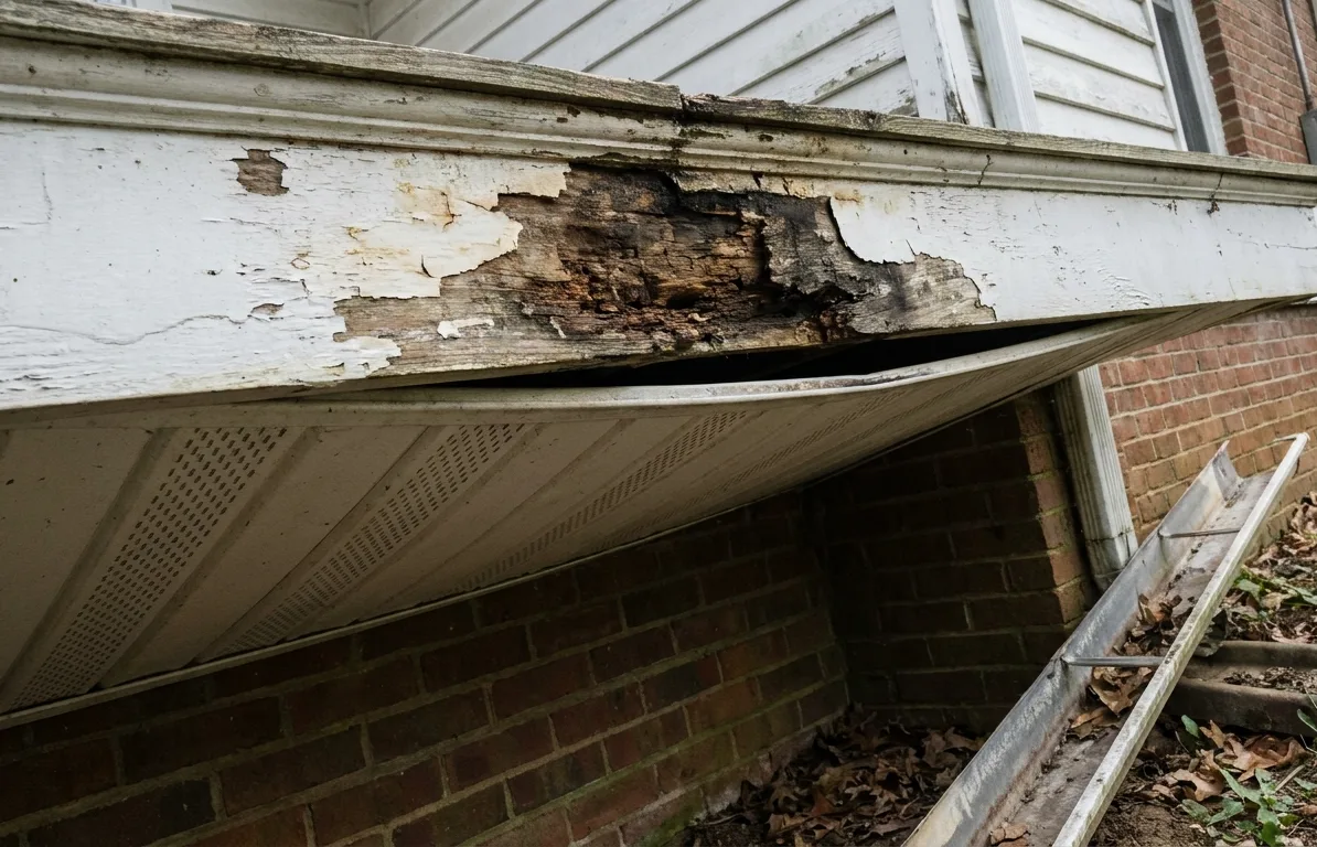 A rotted fascia board