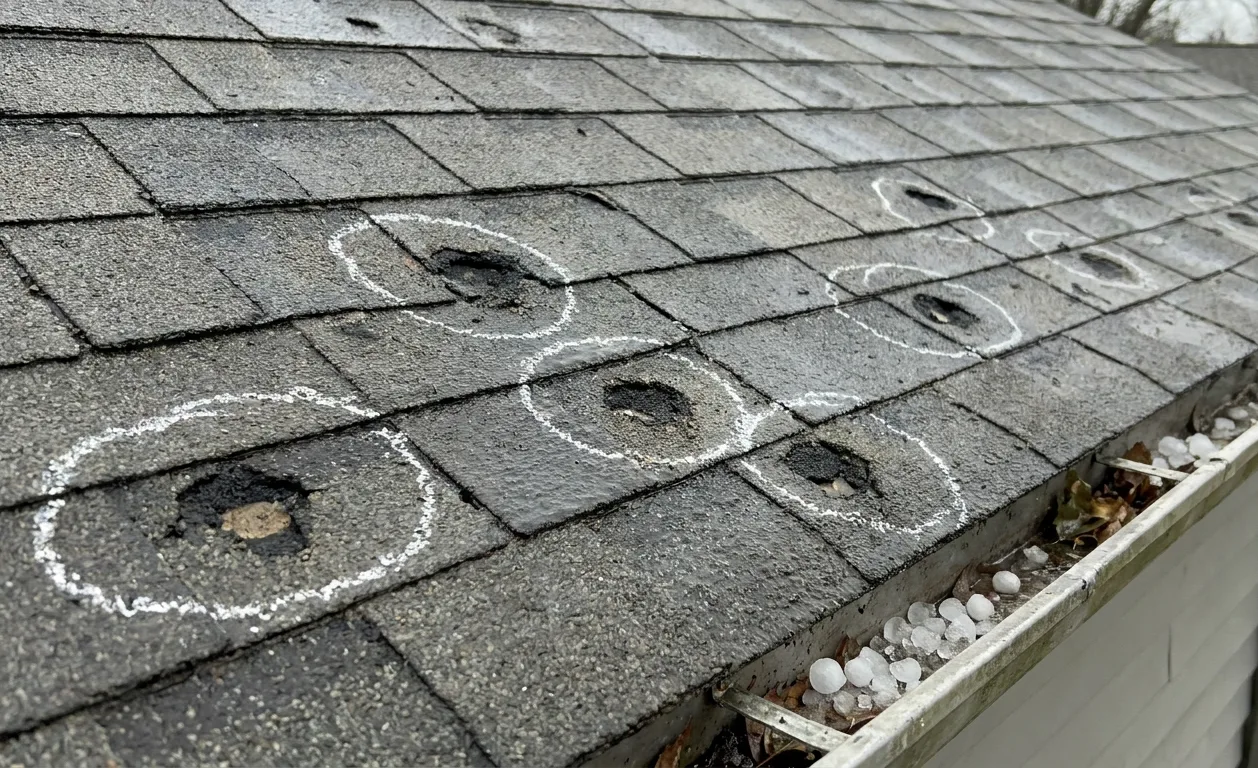 Hail bruises circled in chalk