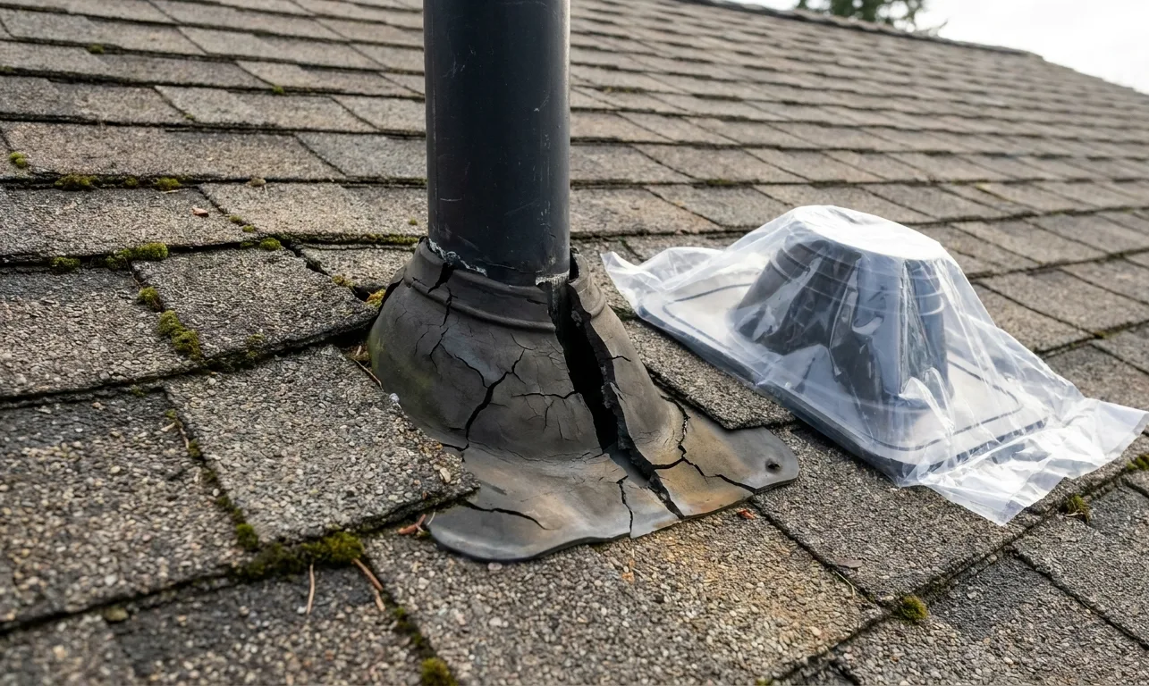 A cracked rubber pipe boot